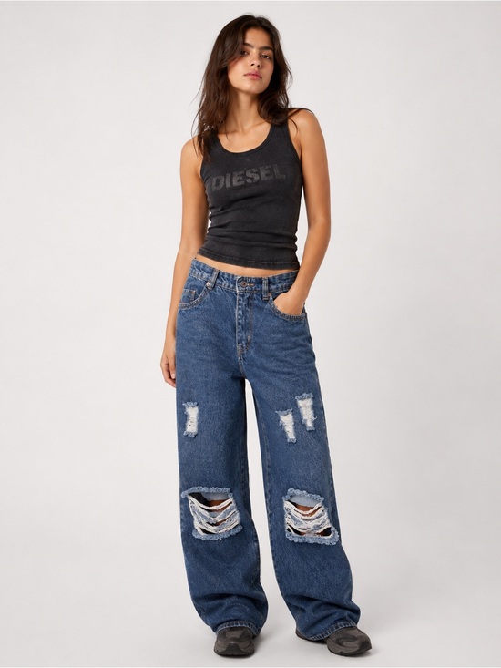 Diesel Denim - Diesel Dark Blue Distressed Wide Leg Jeans